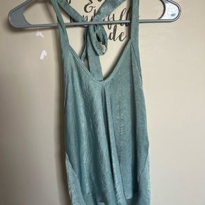 American Threads Green/Teal Tie Up Satin Tank